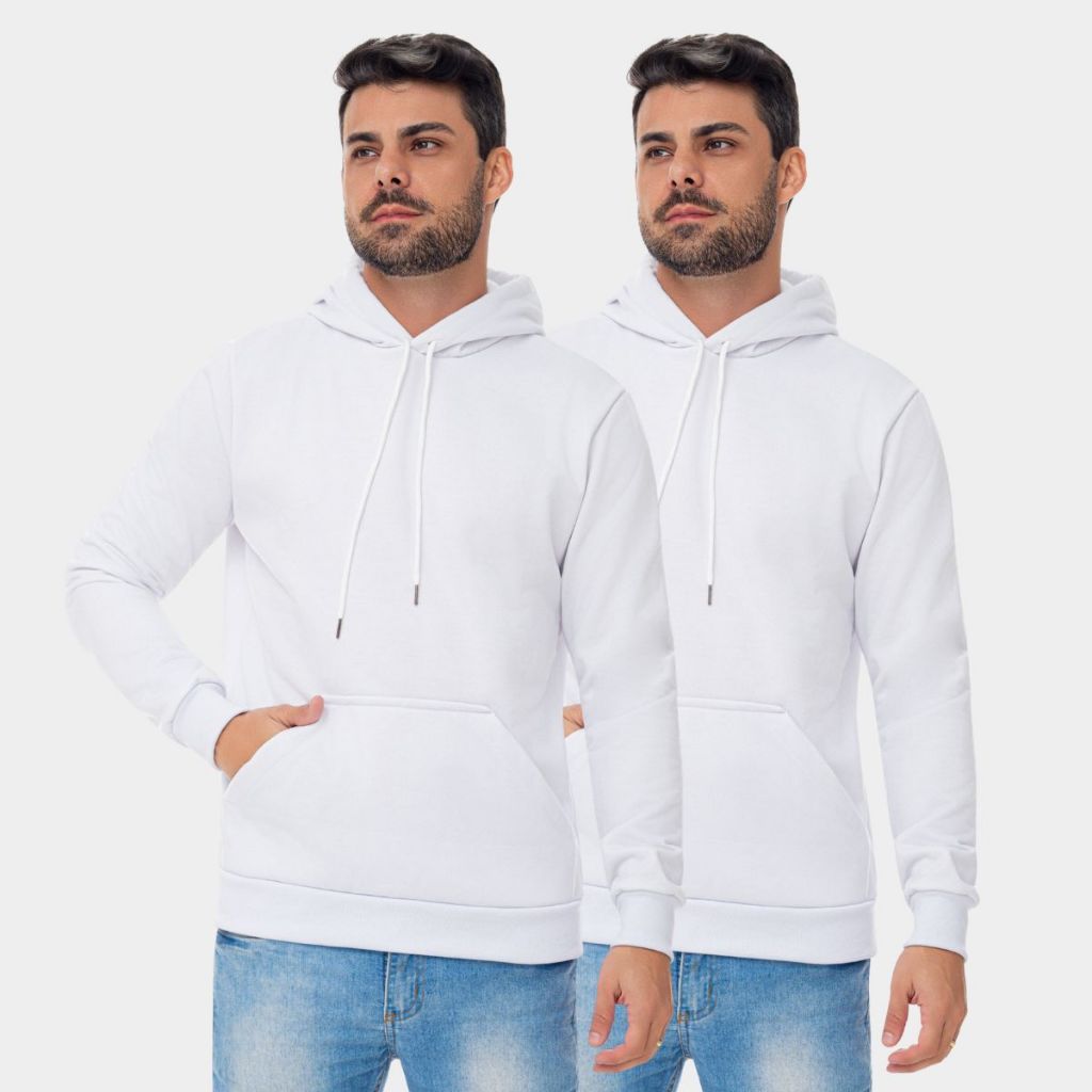 Kit 2 Blusa Moletom Moleton Unissex Capuz Casaco Flanelado Básico Agasalho Inverno Casaco