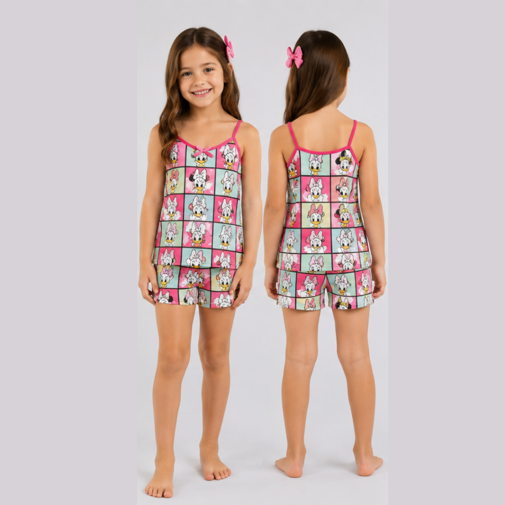 Baby Doll Infantil Feminino Estampado Alça Fina Conjunto Pijama Menina Confortável