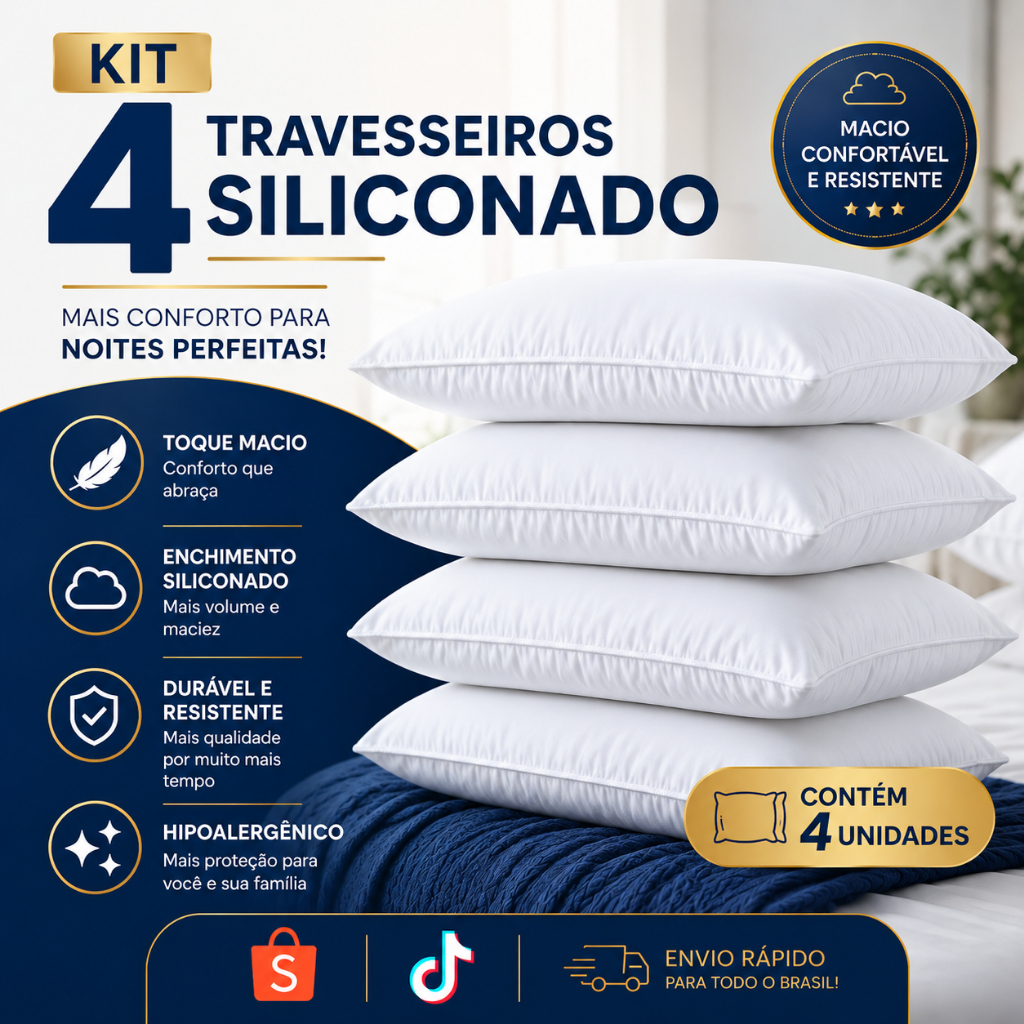 Travesseiro Toque Pluma Kit 4 Siliconado Envio Imediato