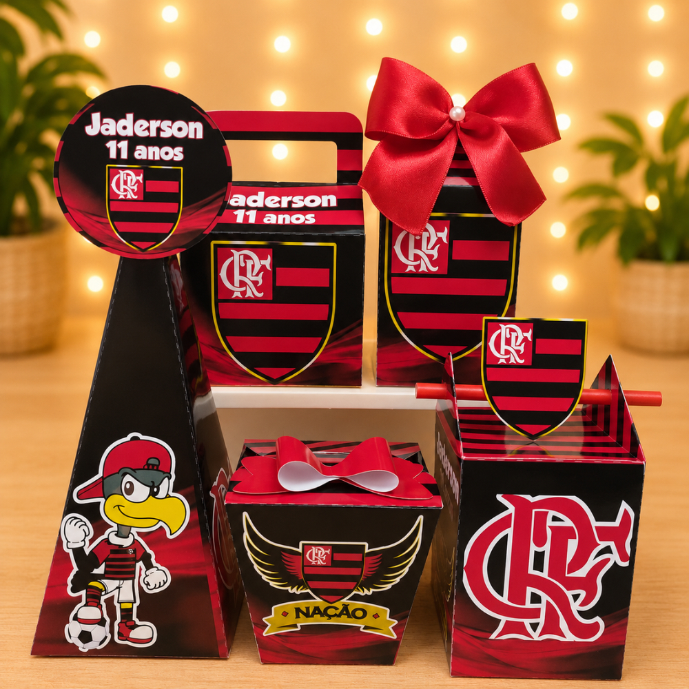 Kit Festa Flamengo Personalizado | Lembrancinha Flamengo | Caixinhas Personalizadas Pegue e monte | Festa Infantil