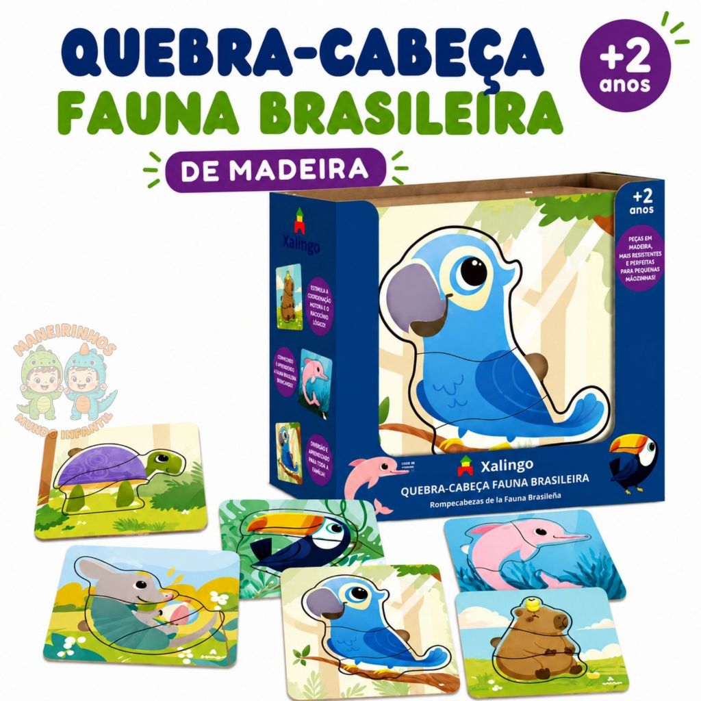 Quebra-Cabeça Fauna Brasileira -  animais - bichinhos - de madeira - pedagogico - educativo - + 2 anos baby bebê infanti
