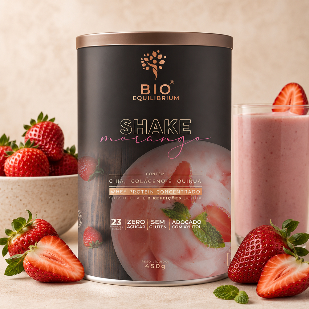 Shake Morango Substituto de Refeição 450g | Nutrição Completa com 23 Vitaminas | 24g de Proteína | Bio Equilibrium