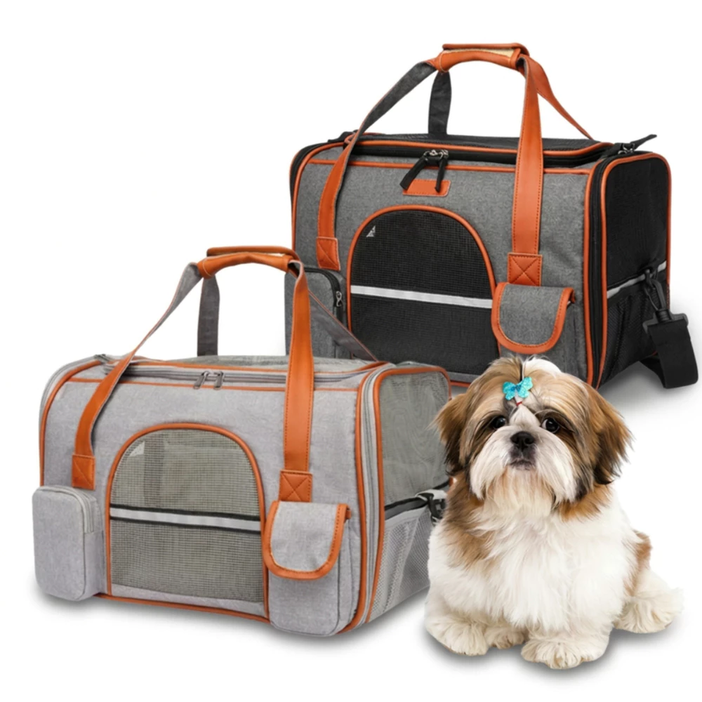 Bolsa De Transporte Pet Luxo em Couro 50x30x29cm Cães Gatos Bolsa Transporte Viagem Carro