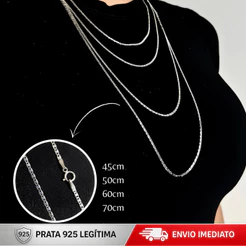 Colar Prata 925 Piastrine Corrente Legítima Pura Maciça 45 cm 50 cm 60 cm 70 cm
