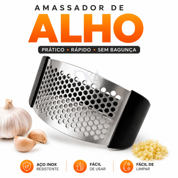 Amassador De Alho Espremedor Profissional Inox Manual Triturador De Alho