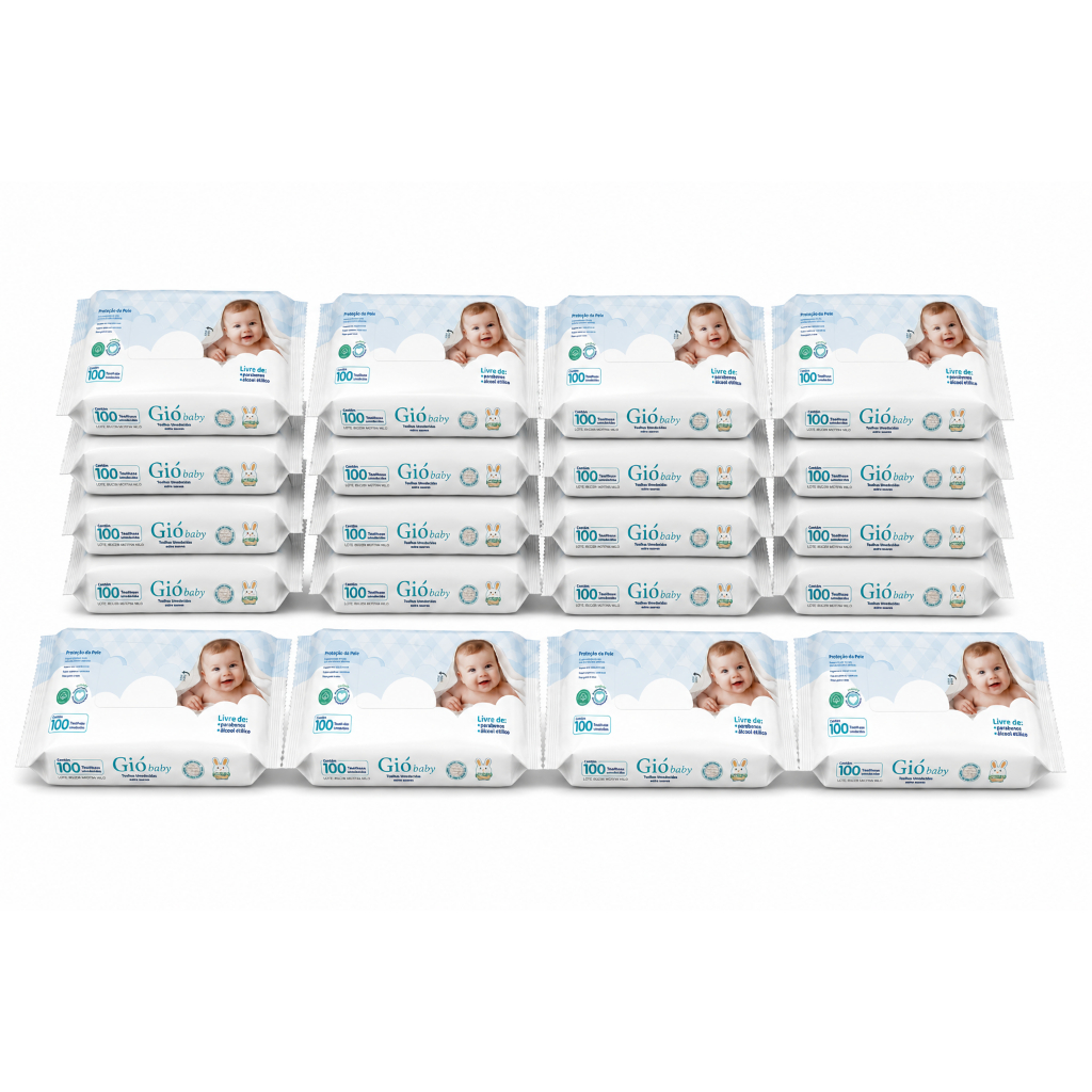 Kit 20 Pacotes Toalhas Umedecidas Gio Baby 100 Folhas 98% Água Lenço Umedecido