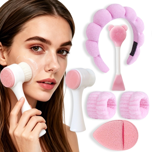 Kit 6 Cloud Headband, Diadema y Cepillo de Limpieza Facial con Accesorios para el Cuidado de la Piel