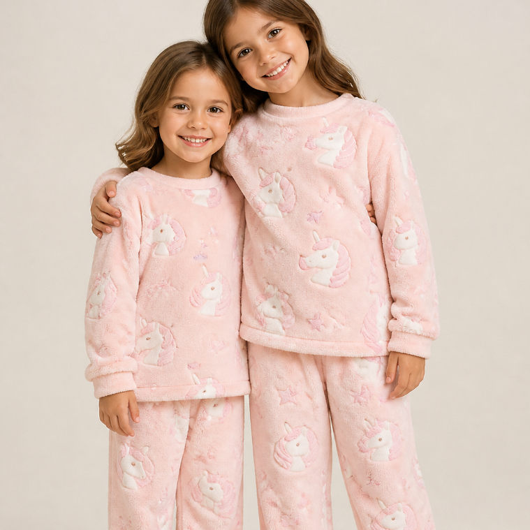 Conjunto pijama infantil térmico fleece tipo mantinha inverno quentinho 2 peças estampas sortidas menino e menina