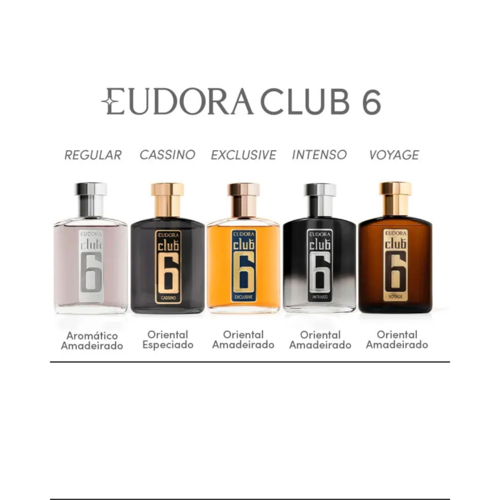 Colônia Club 6 Eudora 95ml (Perfume Masculino): Clássico, Cassino, Intenso, Voyage