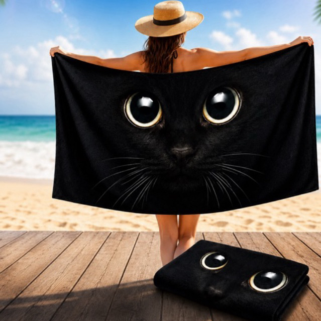 Toalha de Banho GATO PRETO Praia Piscina Felpa Estampada GRANDE 140X70 CM