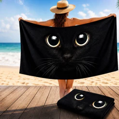 Toalha de Banho GATO PRETO Praia Piscina Felpa Estampada GRANDE 140X70 CM