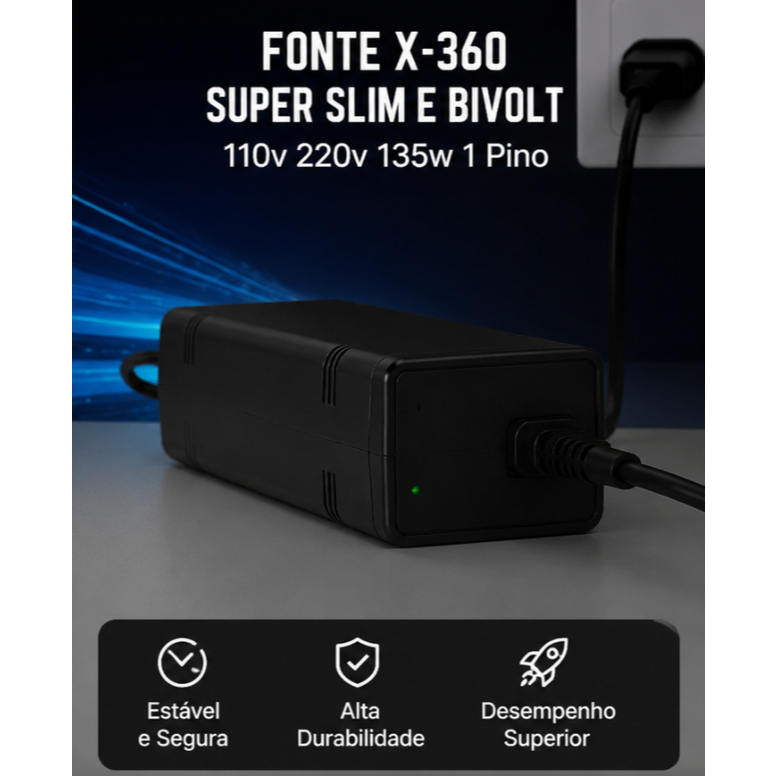 Imagem Fonte X-360 Modelo Super Slim E Bivolt 110v 220v 135w 1 Pino