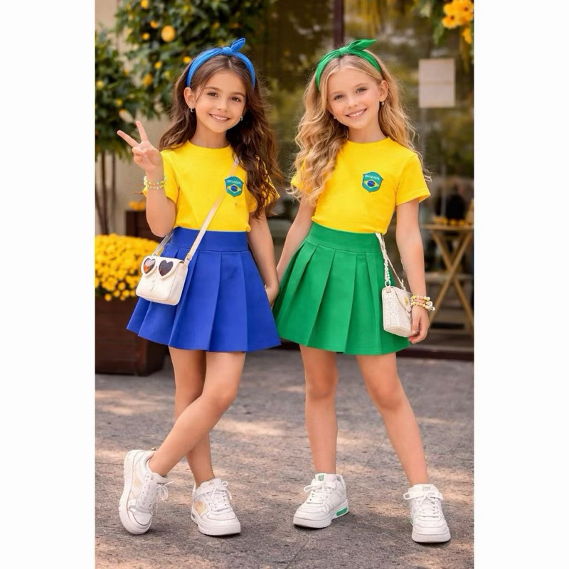Conjunto Mini Diva Festa Luxo Copa do Brasil Copa do Mundo Seleção Brasileira Menina