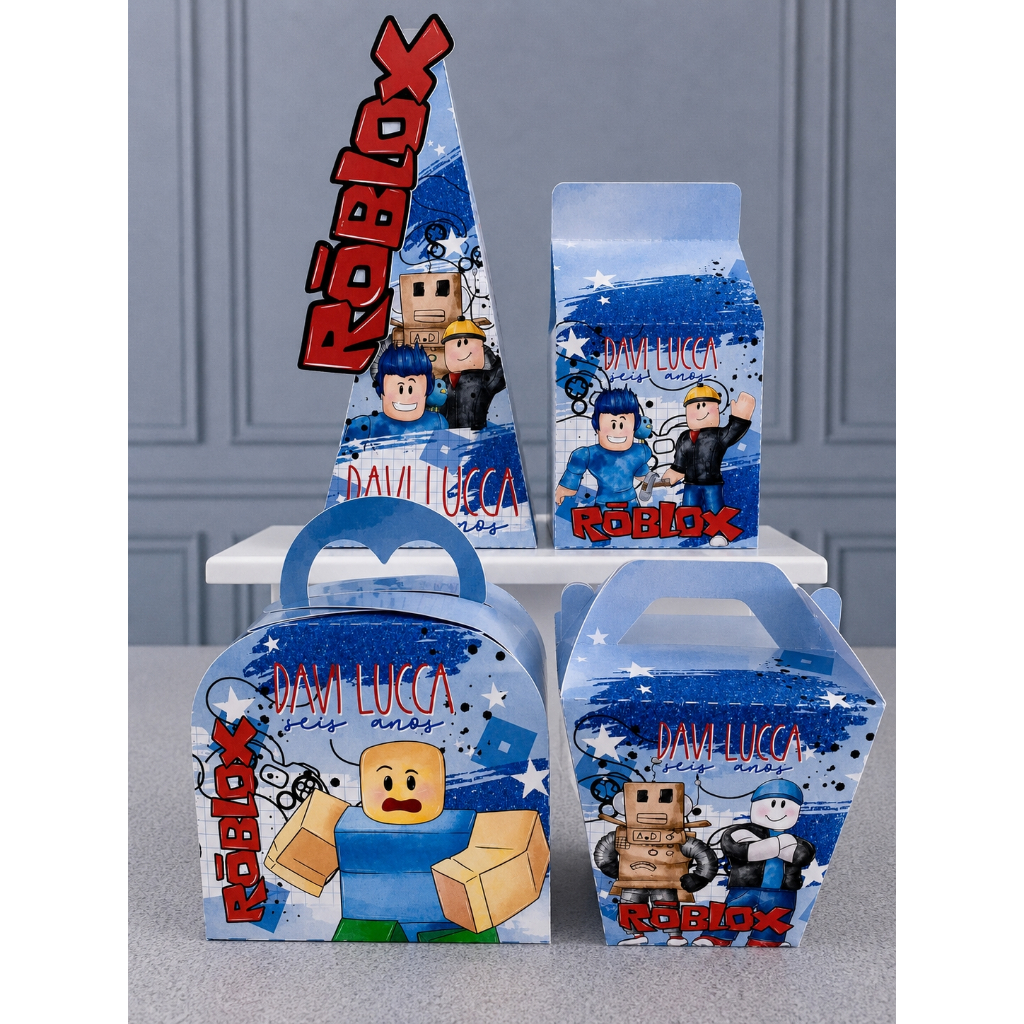 Kit 16 à 56 Caixinhas Personalizadas Roblox menino festa personalizada lembrancinhas de aniversário Pegue e Monte