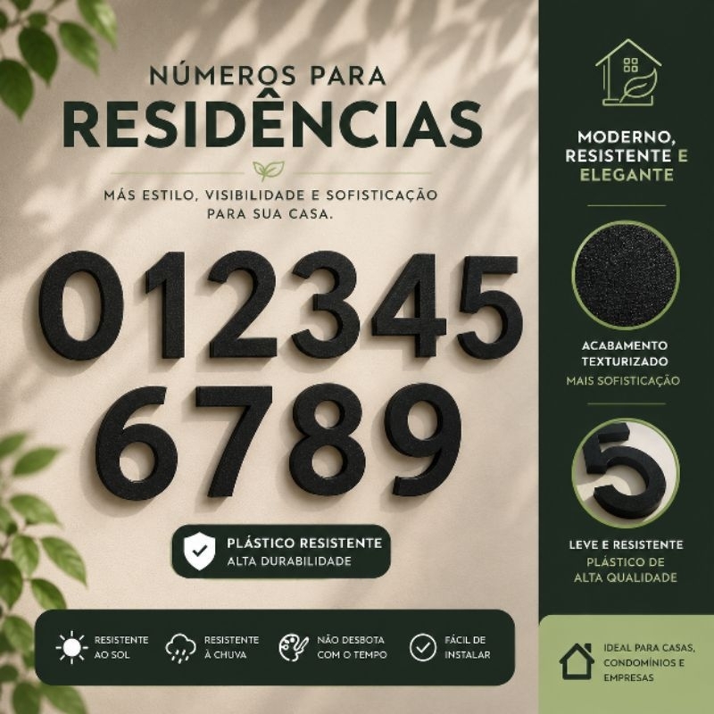 Números Residênciais para Fachadas Caixa Alta em Plástico Preto | Casa Comércio Fachada Endereço