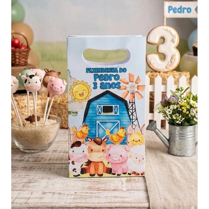 Sacolinha M Boca de Palhaço Personalizada Fazendinha Menino Lembrancinha Aniversário Festa Infantil