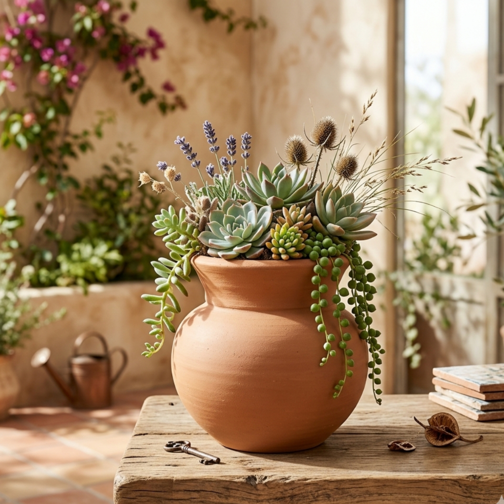 Vaso Botija de Barro Cerâmica Rústico para Flores e Plantas - 13x8cm