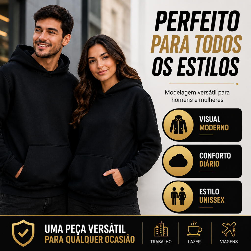 Moletom Canguru Liso Blusa Unissex Masculino e Feminino Capuz e Bolso Algodão Sem Estampa Flanelado Blusa De Frio