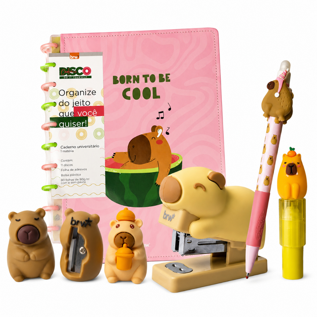 Kit Papelaria Capivara Presente Criativo Escolar 6 Itens Papelaria Criativa Volta às Aulas