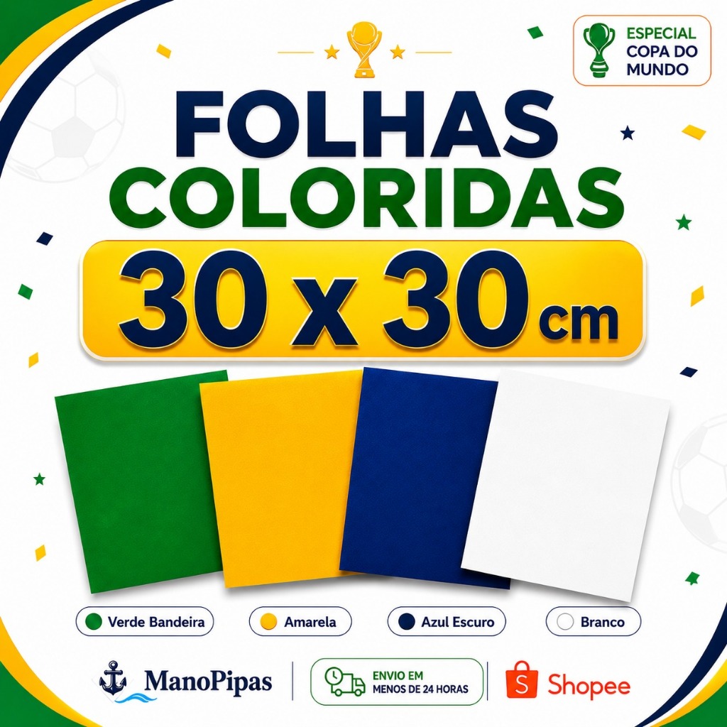Copa Mundo Folha Seda Cores Brasil  30x30 Branco e Cores c/100 Folhas Riacho Artesanatos  Embalagens