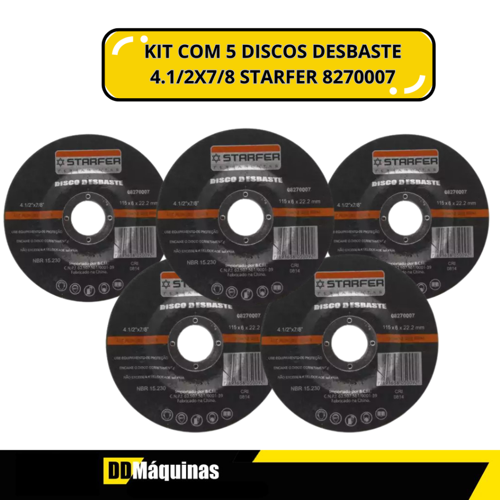 Kit com 5 Discos Desbaste 4.1/2X7/8 8270007 - Starfer