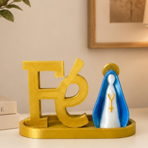 Kit Decorativo Bandeja + Fé + Nossa Senhora Aparecida Decoração Religiosa Itens Católicos