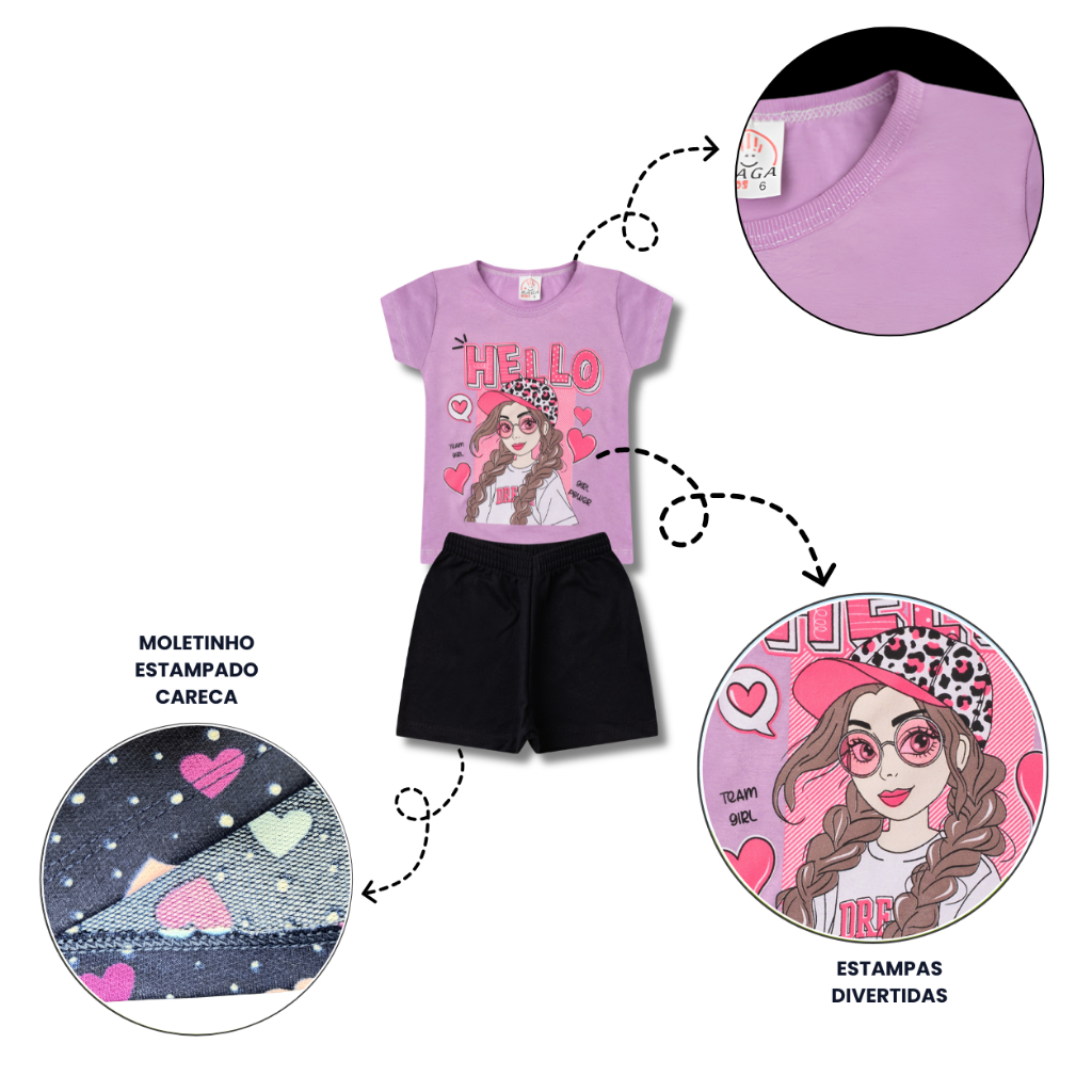 Kit Sortido 12 Peças 6 Blusas + 6 Shorts Infantil Juvenil Feminino/Menina 6 Conjuntos Tam 1 ao 14 · foto 2