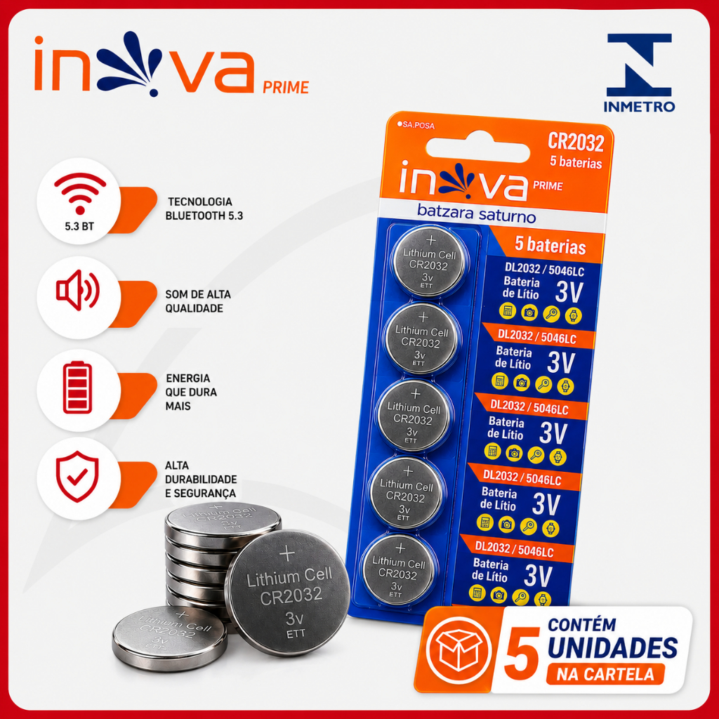 Bateria de Lítio CR2032 3V Inova Pilha Botão Redonda Kit Longa Duração