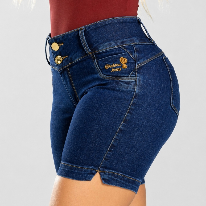 Bermuda Feminina Jeans Premium com Detalhe no Bolso Cos Intermediario Levanta Bumbum