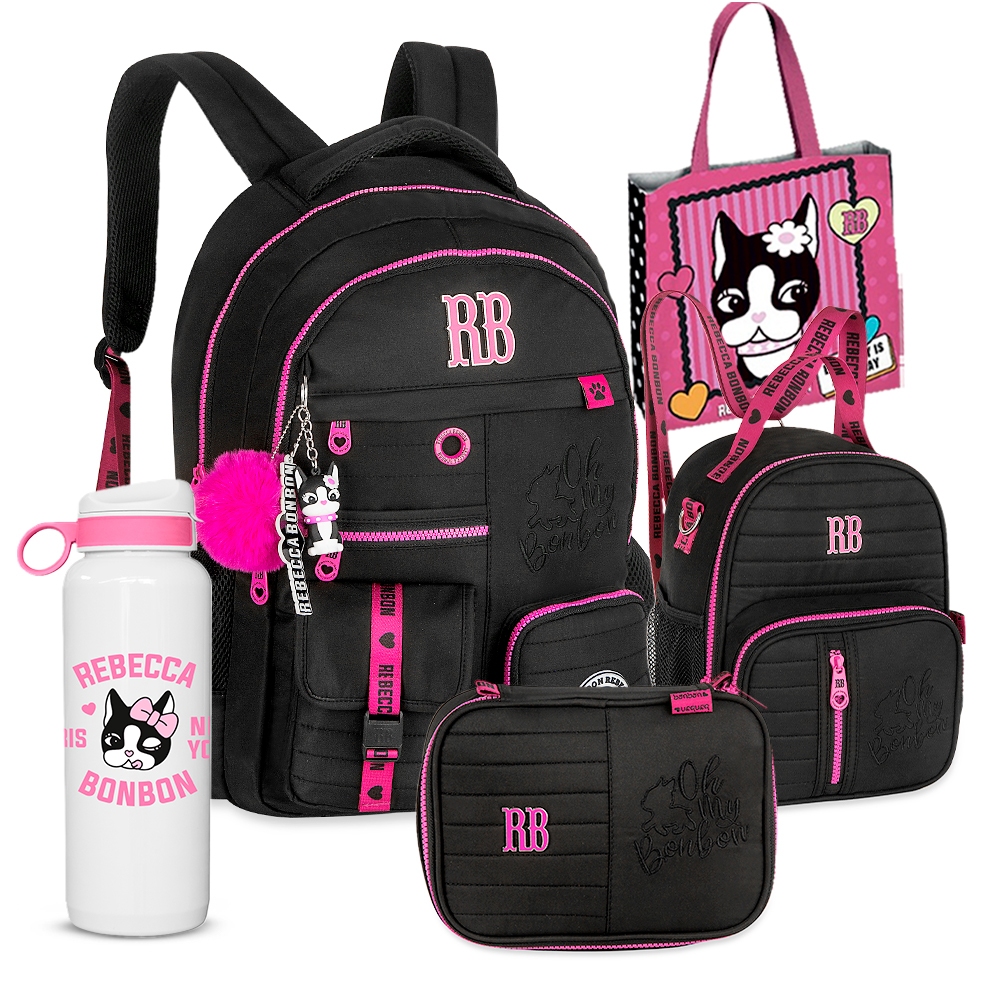 Kit Mochila Estojo Lancheira Rebecca Bonbon RB 2026 Oficial Meninas Juvenil Squeeze Fofa Marmita