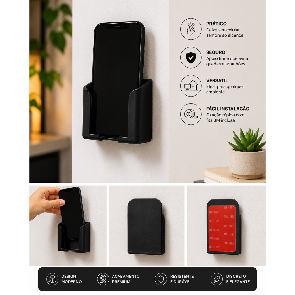Suporte De Celular Para Parede Com Fita 3M Porta Celular Adesivo