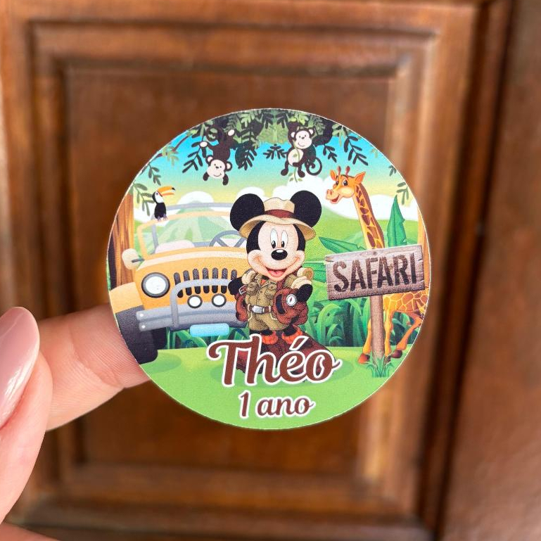 Adesivos Personalizados Mickey Safari 5x5cm para Lembrancinhas Festa Aniversário