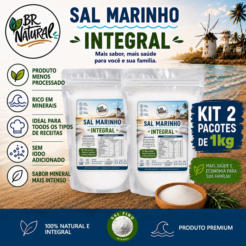 Sal Marinho Integral MOÍDO 2kg Premium Mossoró - Sem Iodo