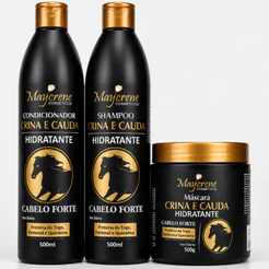 Kit Crina e Cauda Crescimento Shampoo Condicionador Máscara Hidratação Cabelo Forte Maycrene