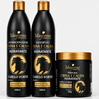 Kit Crina e Cauda Crescimento Shampoo Condicionador Máscara Hidratação Cabelo Forte Maycrene