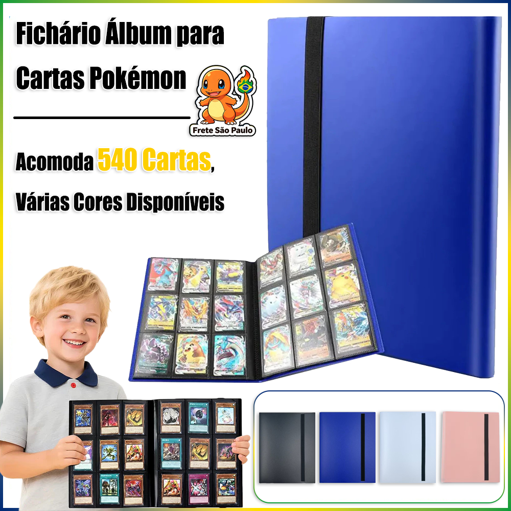 Fichário Álbum Grande para cartas Pokemon - Cabem 540 cartas- Pasta Porta Cartas