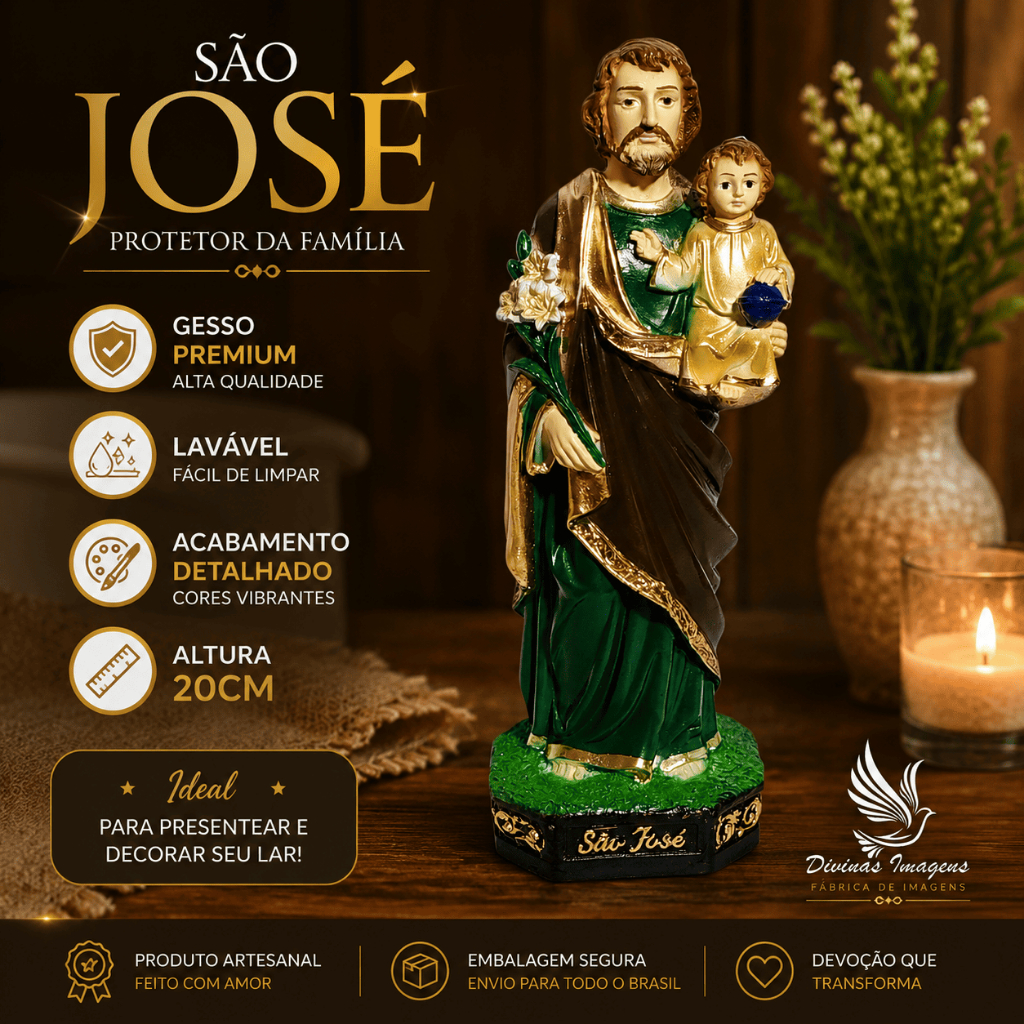 São José 20cm Imagem Decoração Religiosa Rica em Detalhes Gesso Exclusivo