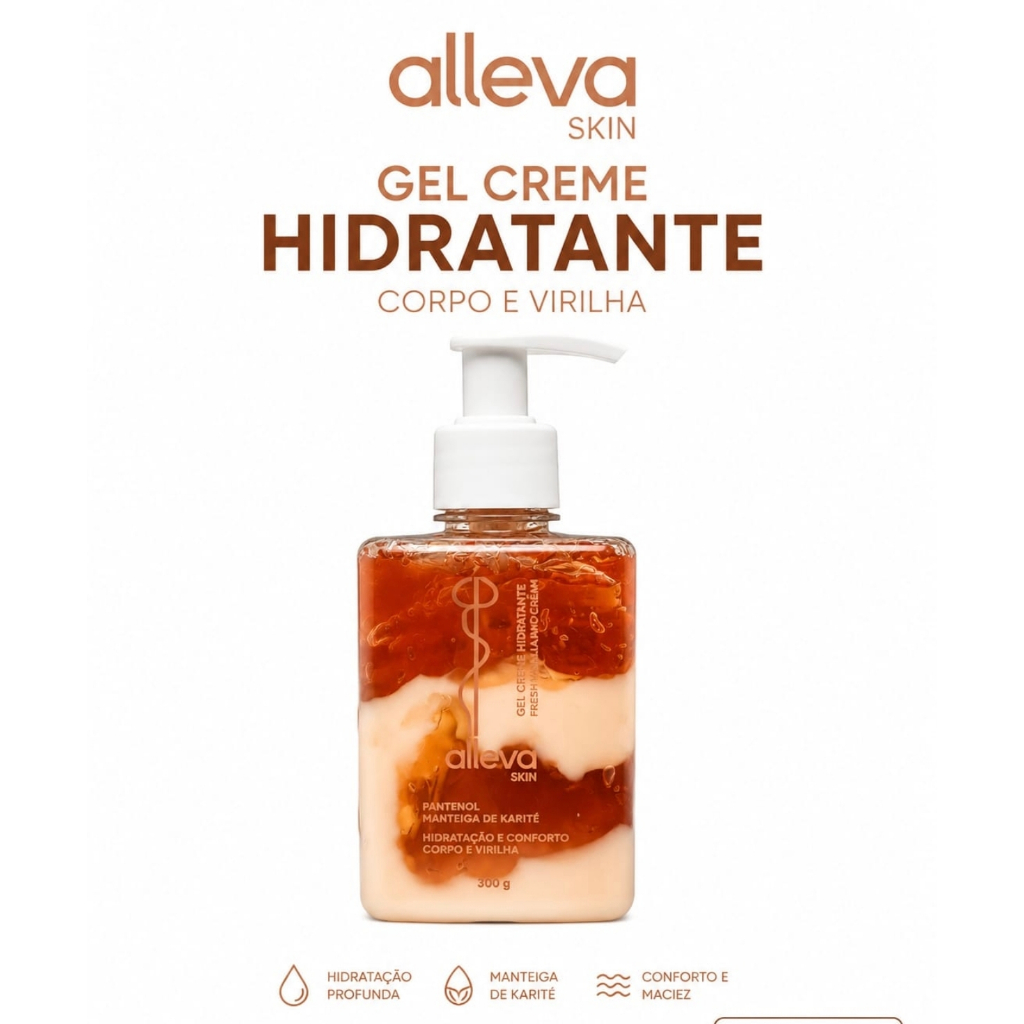 Gel Hidratante Corporal e Virilha Alleva Fresh Vanilla Cream 300g Hidratação Intensa - Com Pantenol e Manteiga de Karité