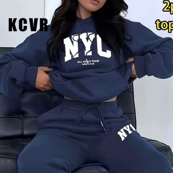Kit Conjunto Blusa e Calça Moletom Feminino NYC New York Estiloso Moderno Inverno Confortável
