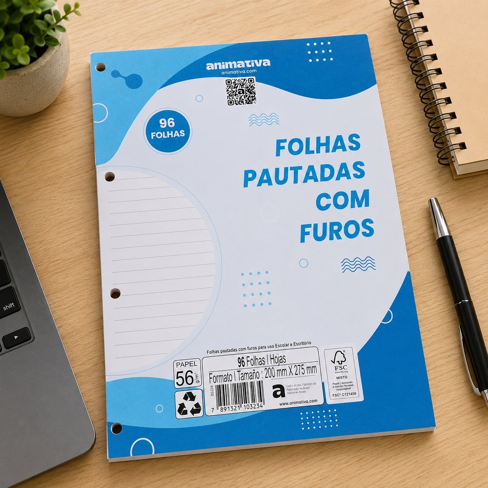 Bloco fichário pautado monobloco Animativa 96 folhas