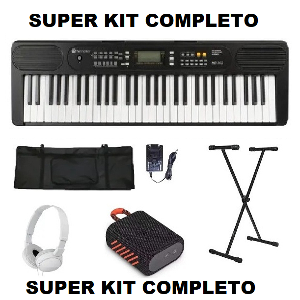 Kit Teclado Musical iniciante estudante Harmonics He-300 Musical 61 Teclas