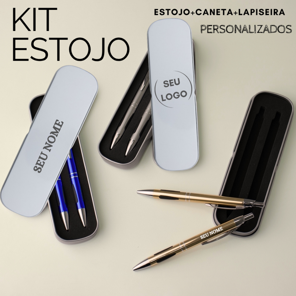 Kit Personalizado Estojo Caneta e Lapiseira Metal Presente Premium