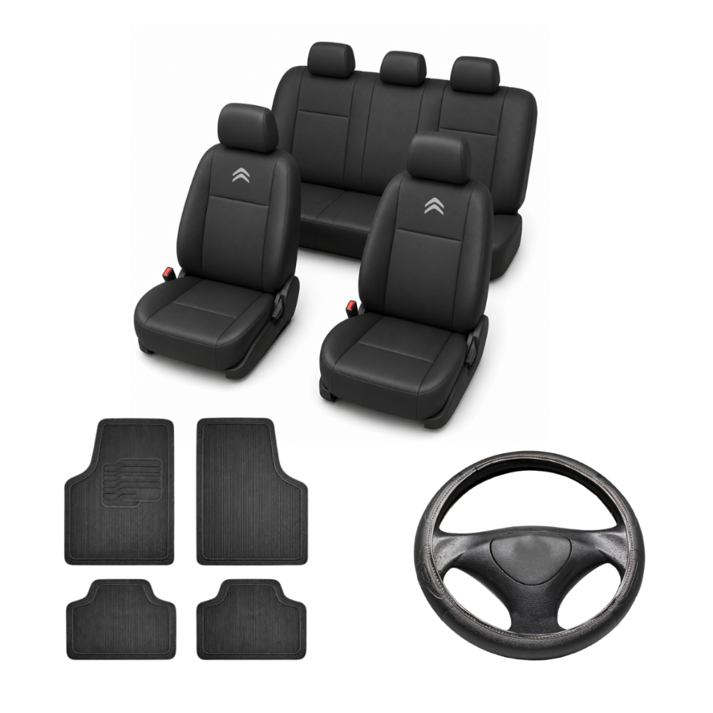 Capa Banco Couro + Tapete + Capa Volante C3, C4 Cactus, C4 Lounge, Aircross, Xsara Picasso, Berlingo, C3 Picasso