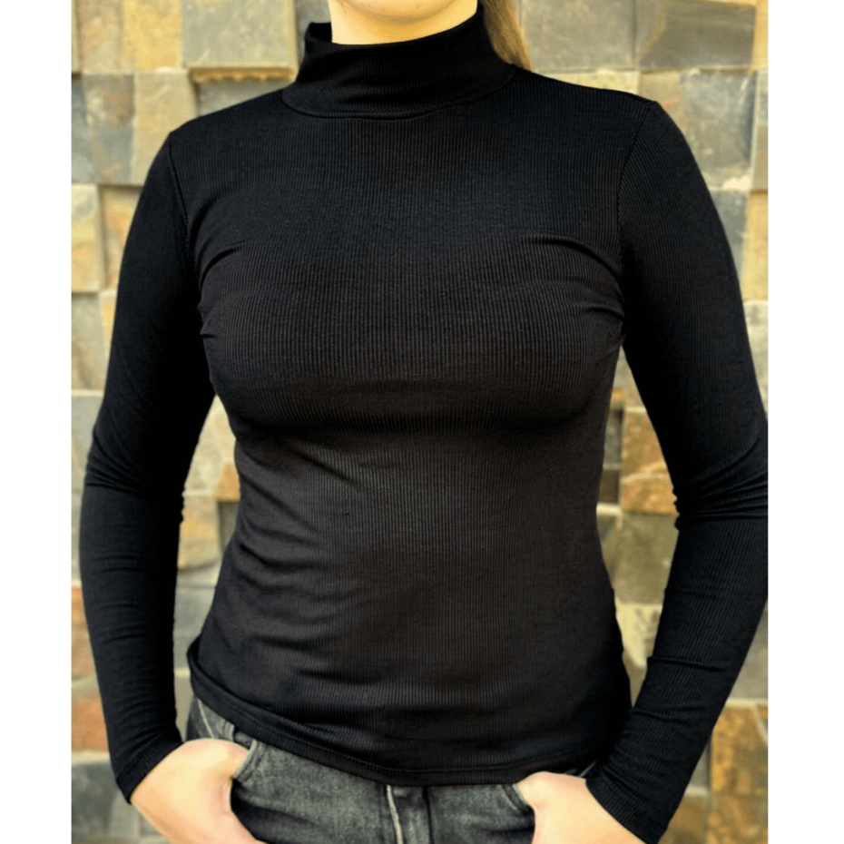 Blusa Quentinha Manga Longa Cacharrel Feminina Gola Alta Ribana Flanelada Térmica Canelada Tecido Premium Para o Inverno