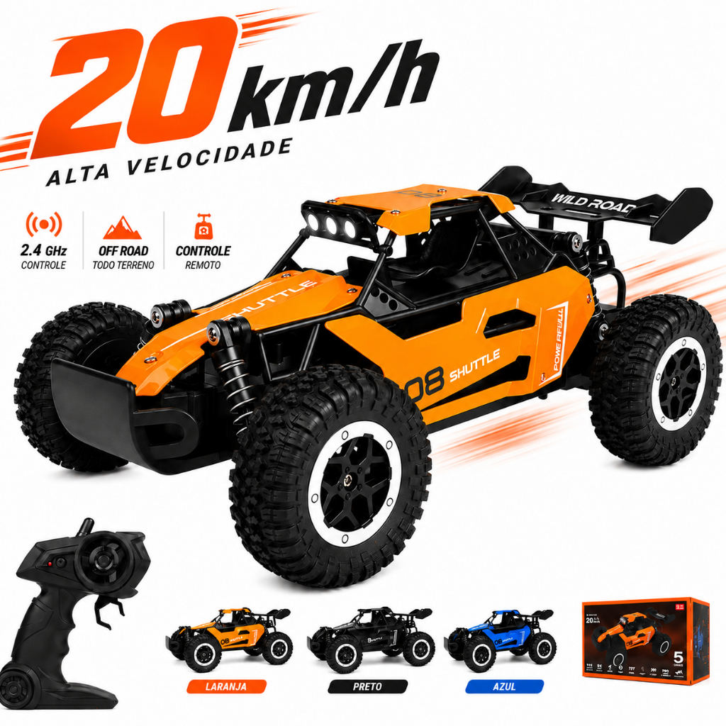 Carrinho de Controle Remoto RC 2.4g Off Road Super Rápido 20km/h Infantil Brinqu