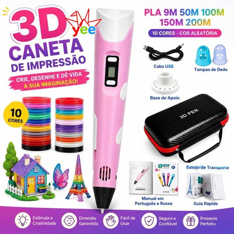 Kit Caneta 3D Impressora Mágica, Brinquedo Educativo para Crianças e Desenho