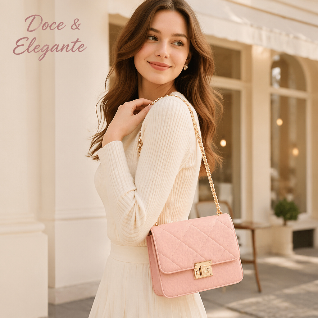 Bolsa quadrada matelassê corrente luxo casual, bolsa transversal feminina com fecho metálico, bolsa axilar versátil para