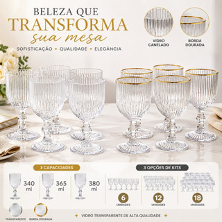 Jogo Taça de Vidro Grossa Até 12 Unidades Sofia Grafiato 380 ML Sofisticada e Elegante