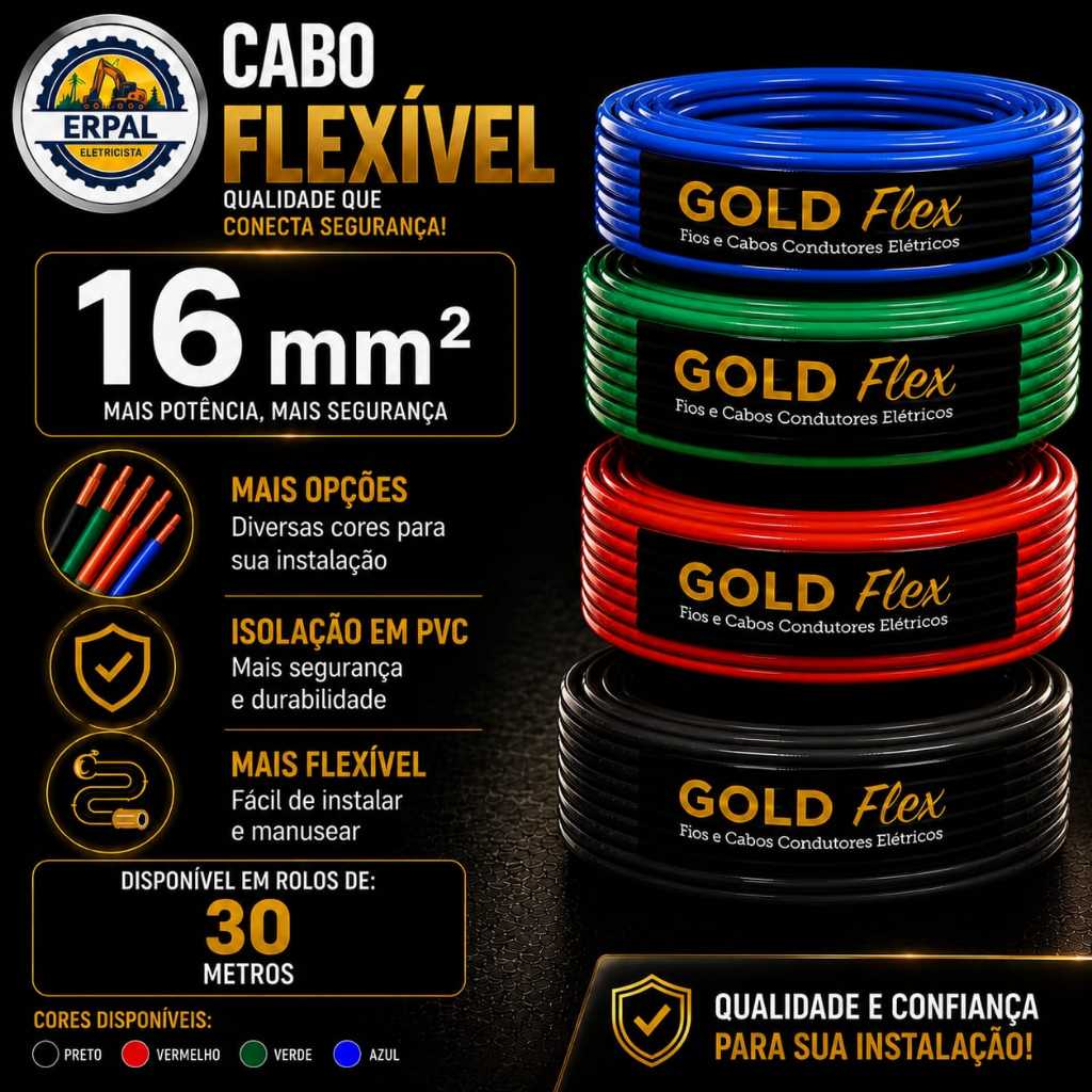 Fio Elétrico Cabo Flexível Goldflex 16mm Rolo C/ 30 Metros