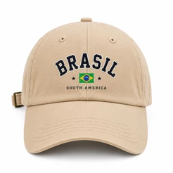Bone Brasil Bege Aba Curva para copa Estampado Casual Regulável Unissex Estilo Esportivo Dia a Dia Promoção!